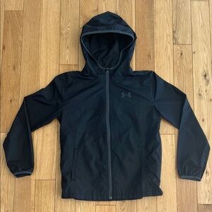 UA Under Armour Black Hooded windbreaker jacket, Med, mesh and red back detail